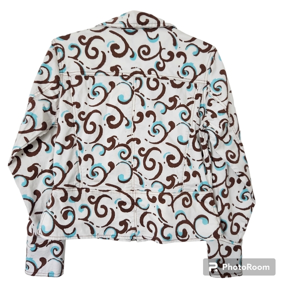 C.D.Sport Y2K Vibe Ivory, Chocolate & Turquoise Cropped Tailored Print Jacket M - Picture 7 of 11